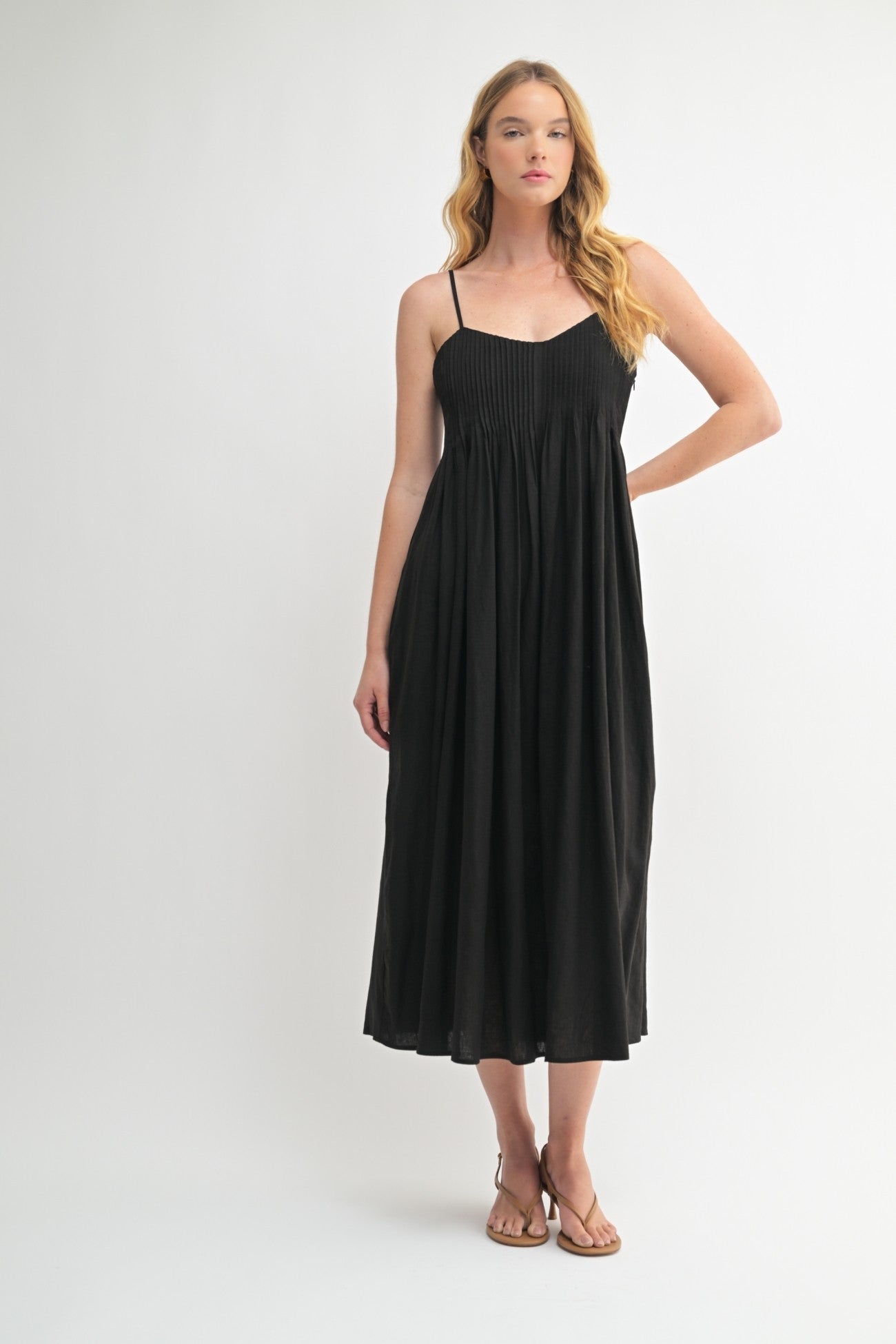 Leah Linen Blend Dress in Black