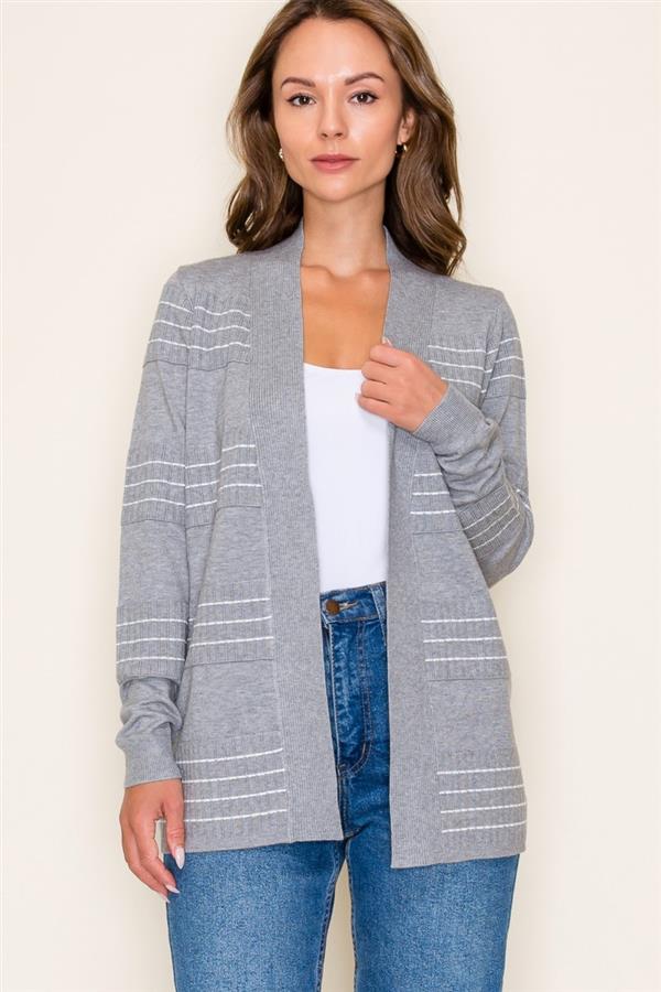 Stitch Stripe Cardigan in H. Grey