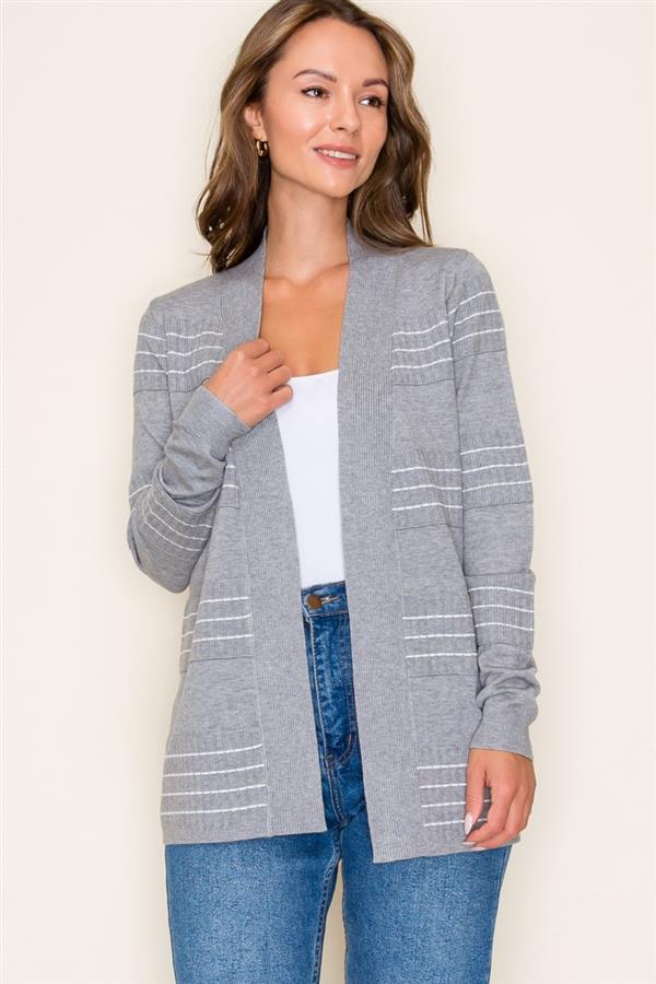 Stitch Stripe Cardigan in H. Grey