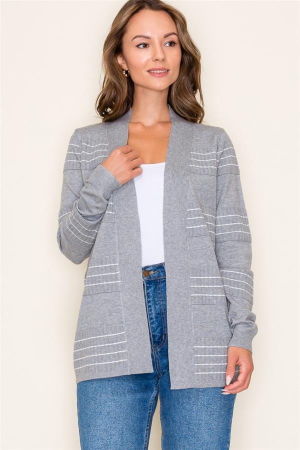 Stitch Stripe Cardigan in H. Grey