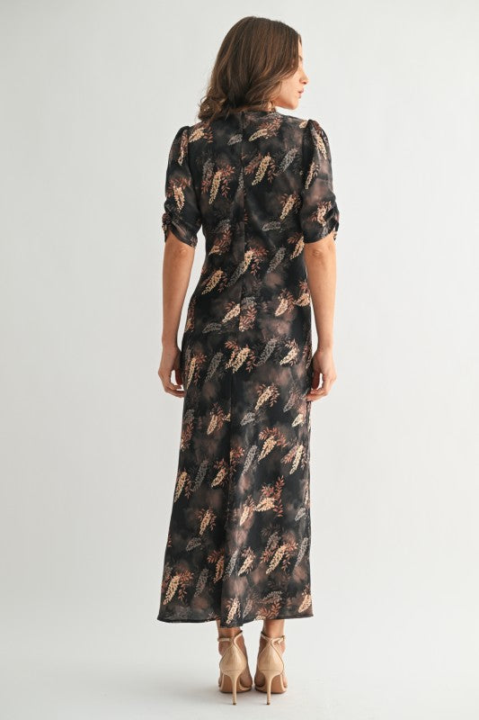 Leaf Print Satin Dress