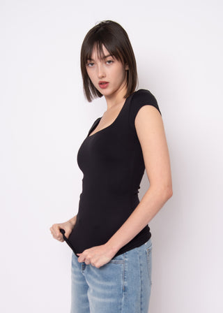 Tiara Signature Skin Cap Sleeve Top in Black