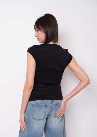 Tiara Signature Skin Cap Sleeve Top in Black