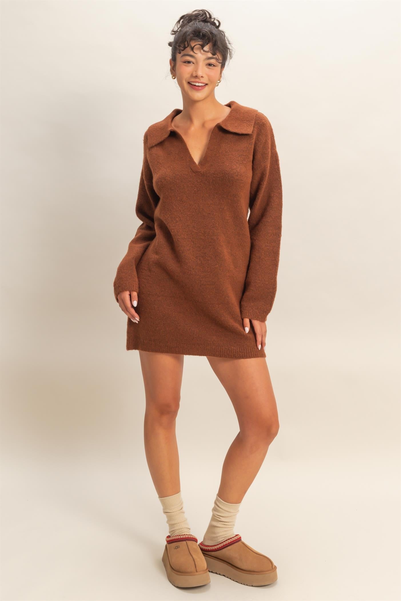 Sophisticated Polo Long Sleeve Sweater Dress