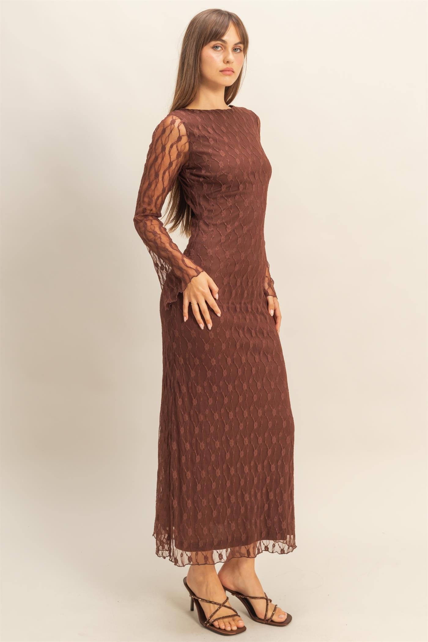 Maxi Lace Fitted Overlay Dress