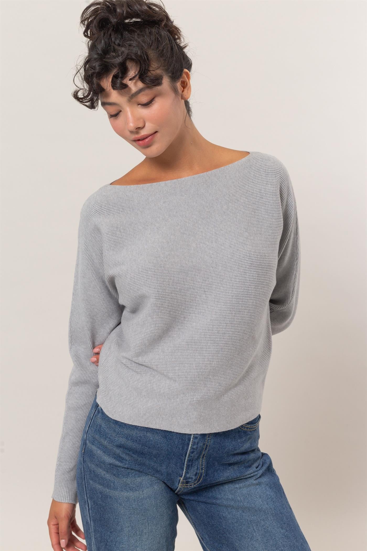 Boat Neckline Long Sleeve Top