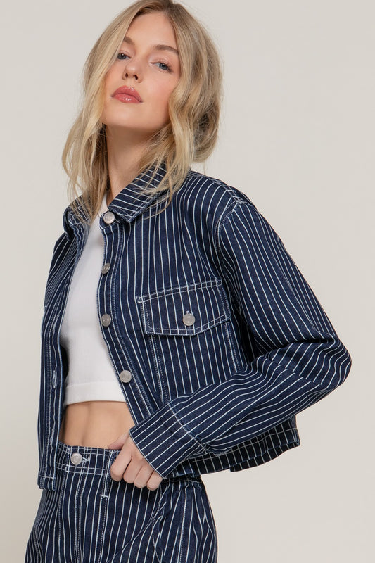 Stripe Cropped Denim Jacket