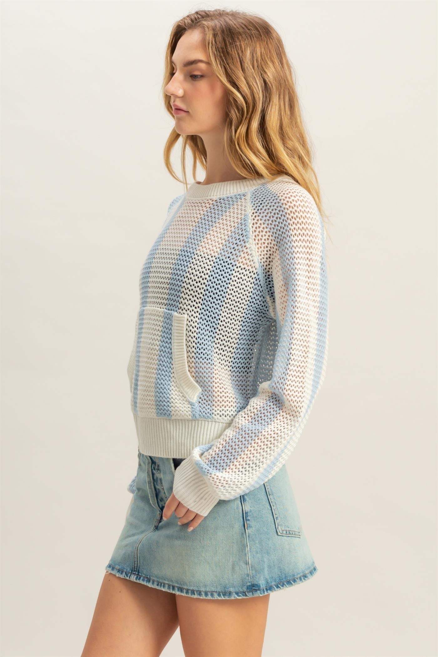 Ice Blue/Cream Semi Sheer Sweater