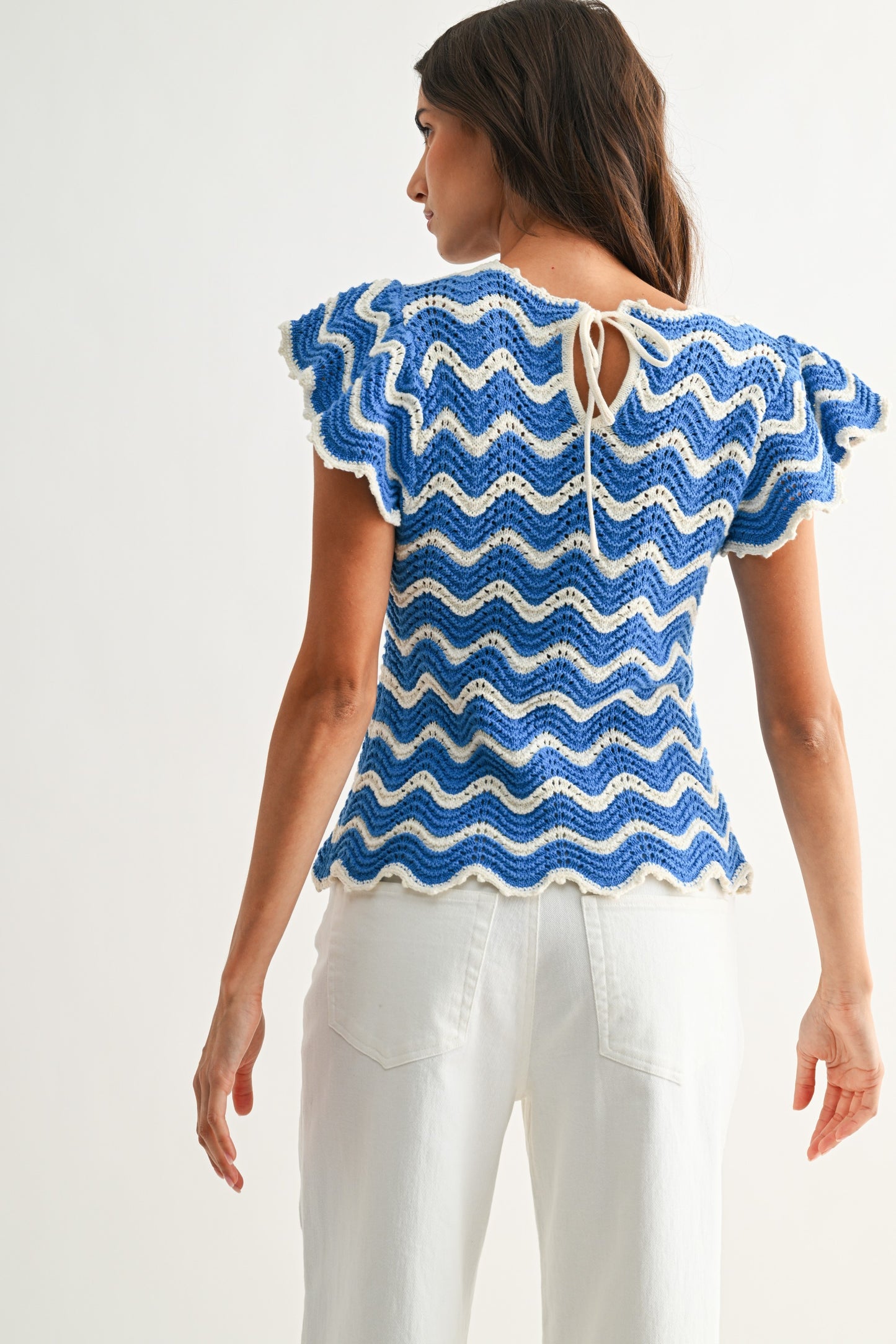 Blue & White Chevron Knit Top