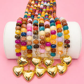 Multi Beaded Heart Charm Necklace