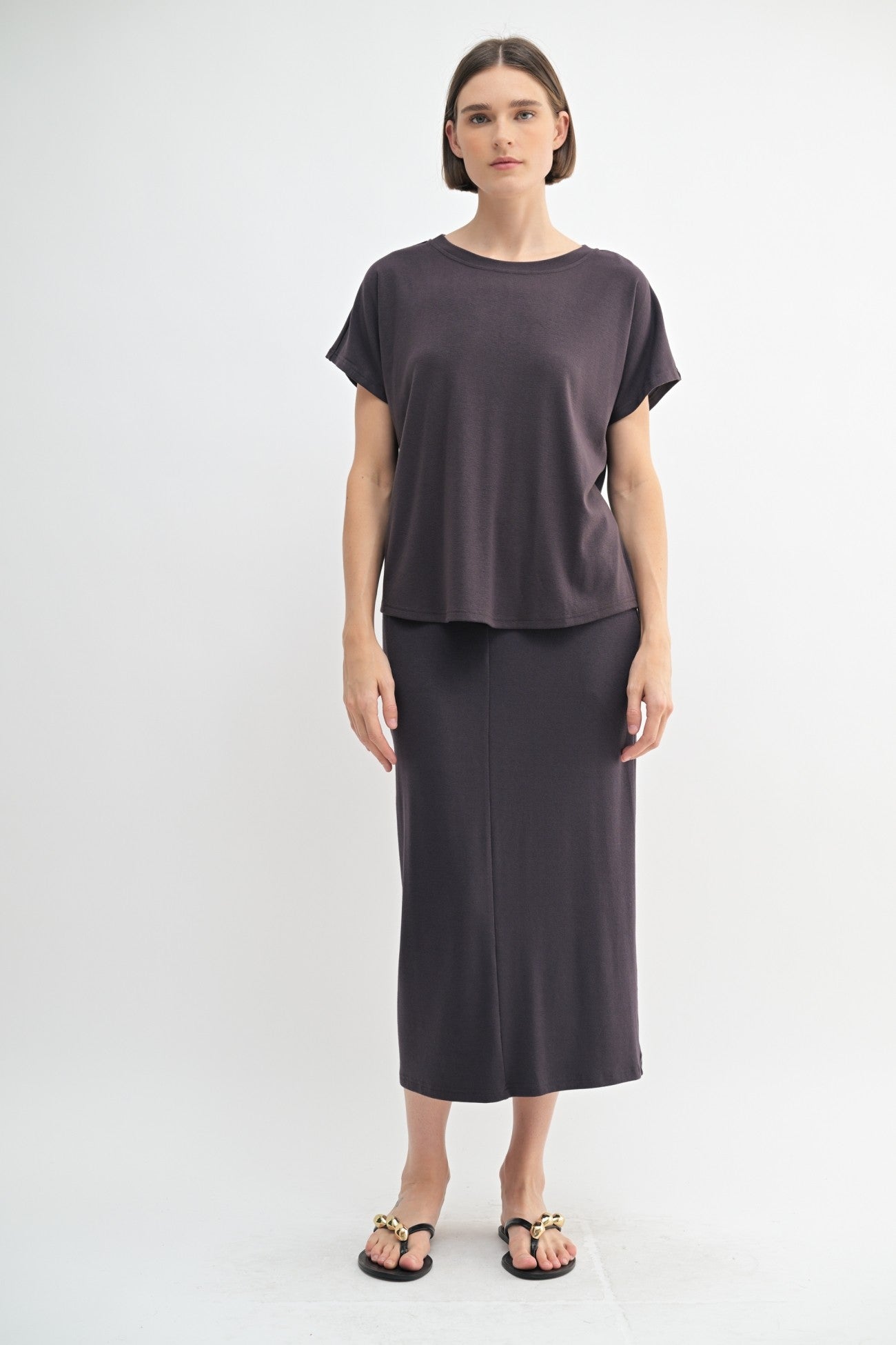 Stretch Midi Track Skirt in Truffle