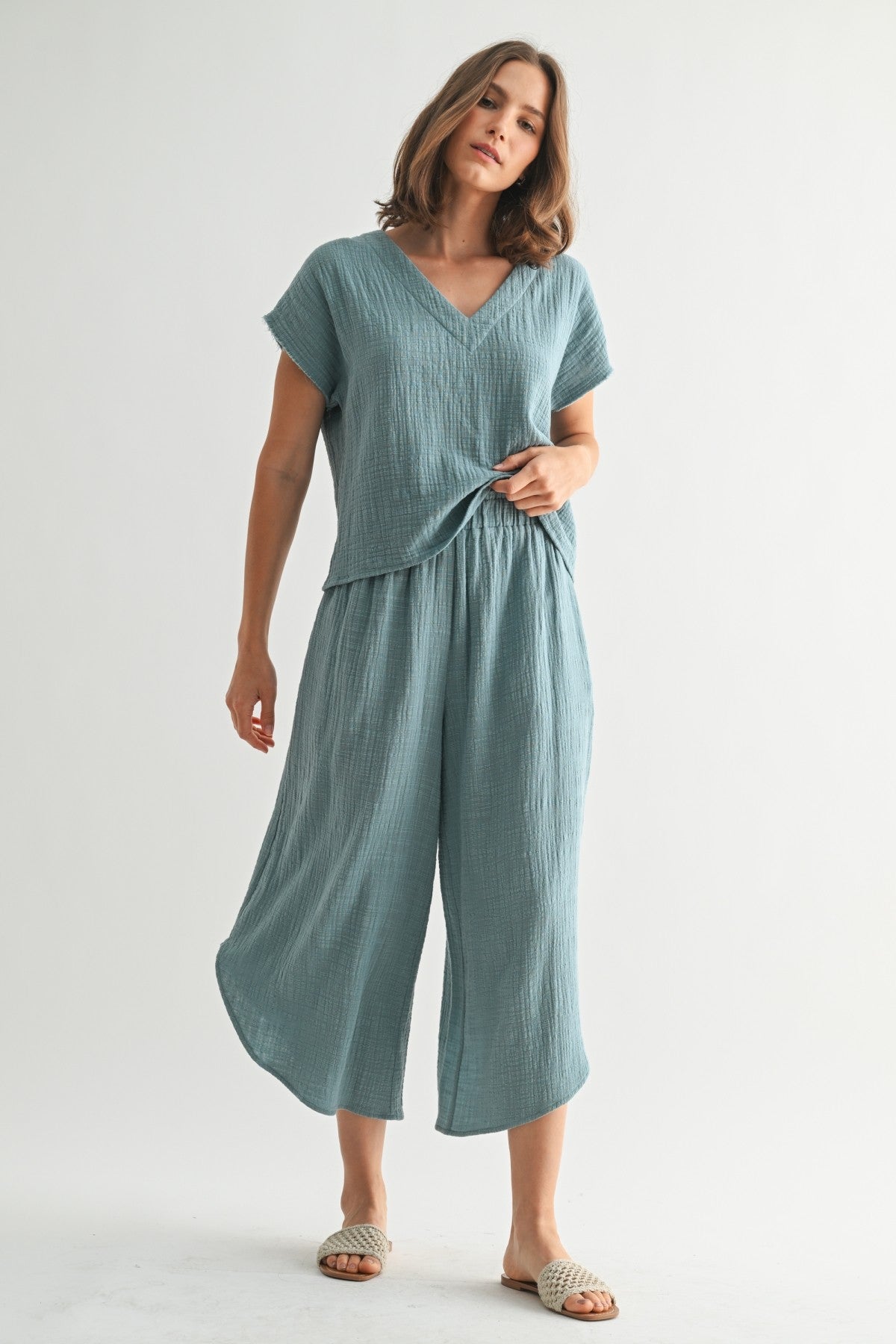 Gauze Curved Hem Pants