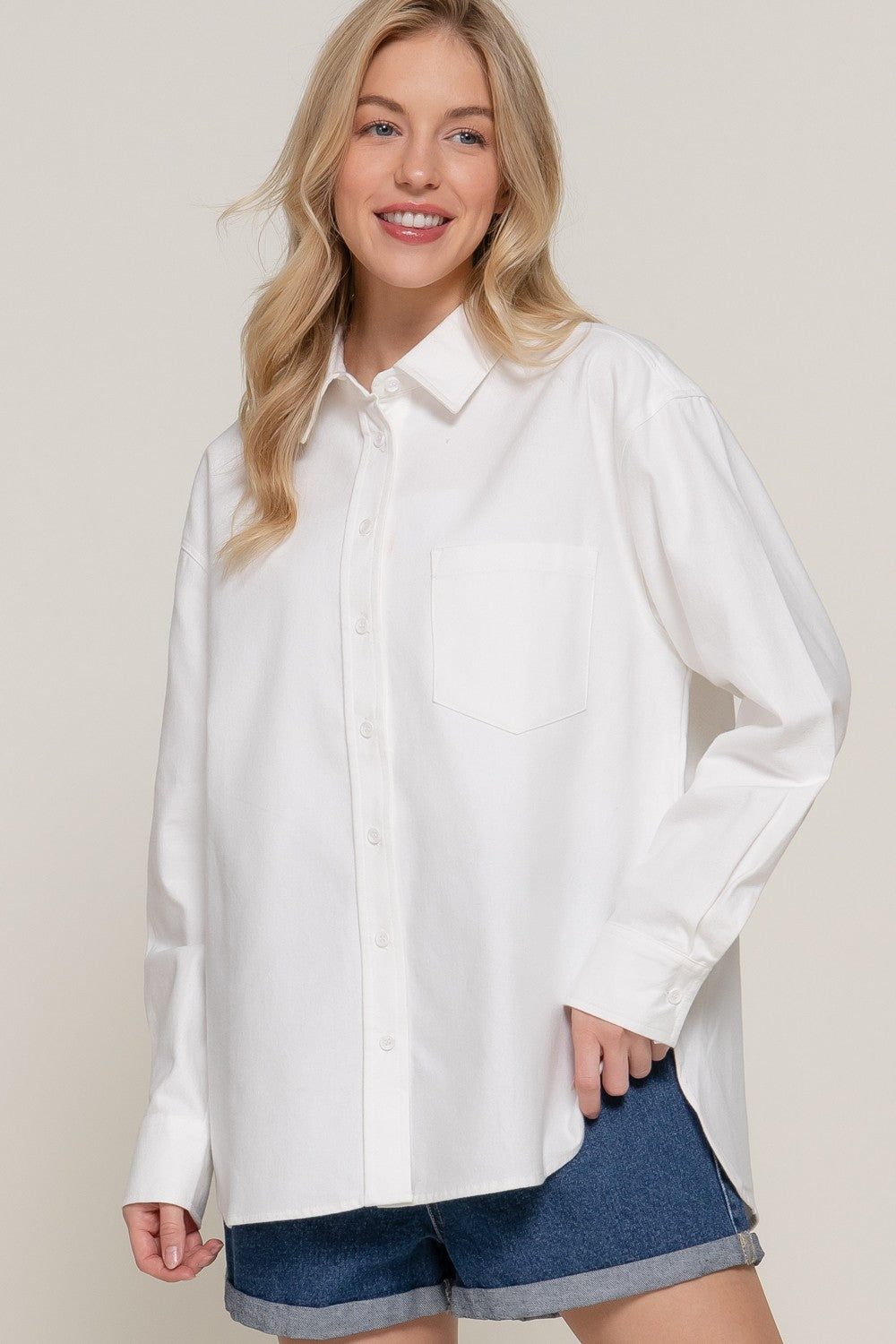 Loose Fit Twill Shirt in Off White