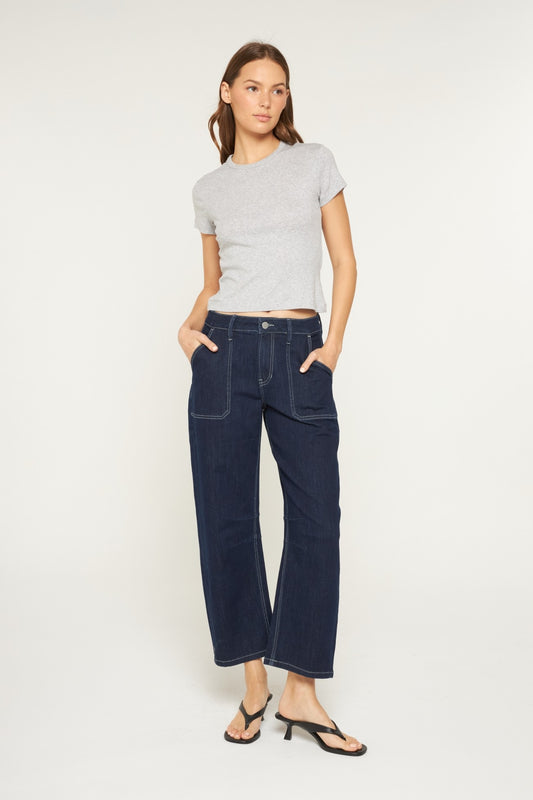 High Rise Barrel Jeans in Dk. Wash