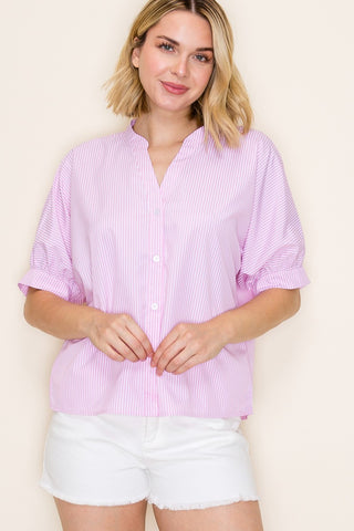 China Collar Stripe Button Down Top
