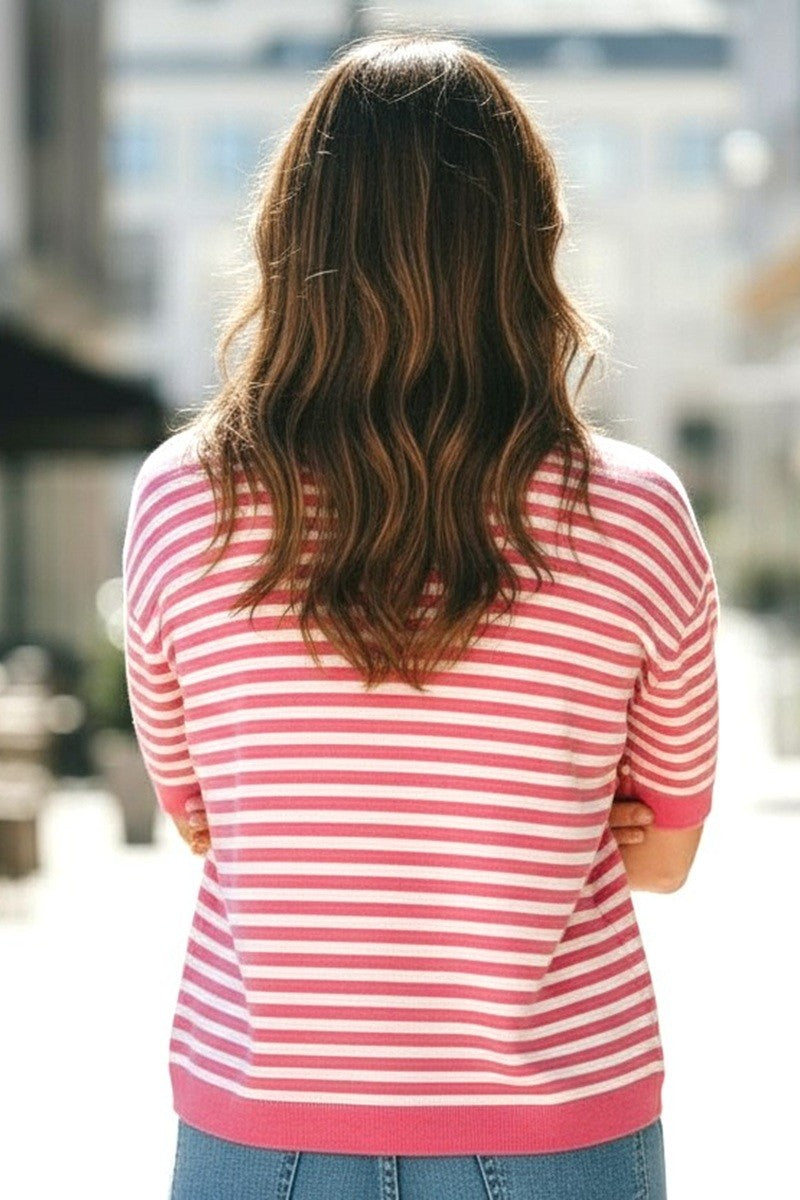 Stripe Short Sleeve Sweater