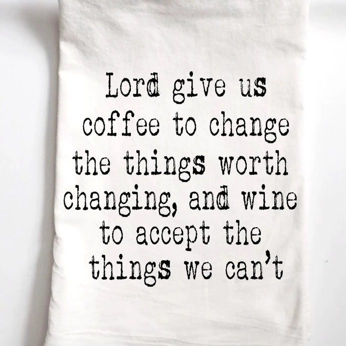 Wine Coffee Serenity Prayer Tea Towel