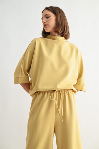 Scuba Mock Neck Knit Top in Butter Yellow