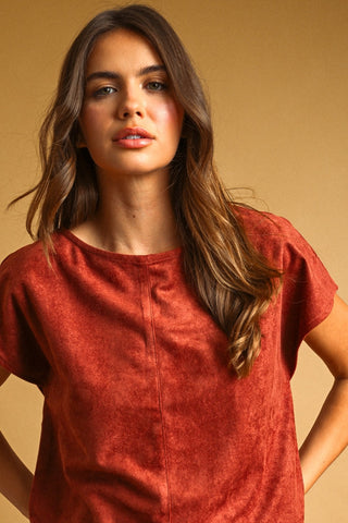 Faux Suede Crop Top in Rust – Women's Cropped Top by MIOU MUSE