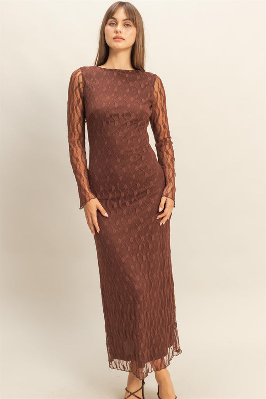 Maxi Lace Fitted Overlay Dress