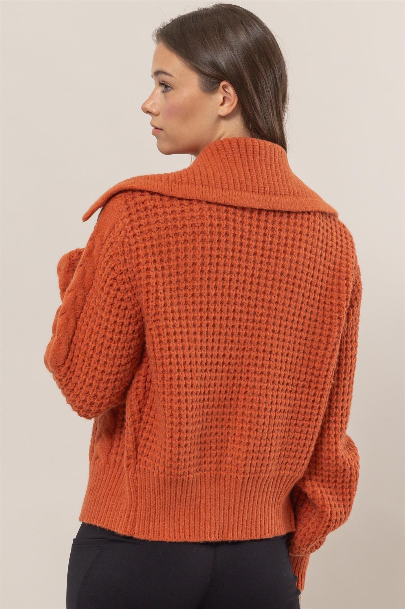 Chunky Front Zip Sweater in Rust