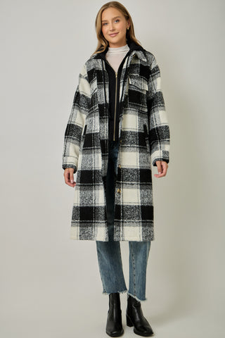 Twofer Hoodie Plaid Jacket in Ivory/Black