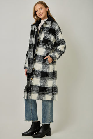 Twofer Hoodie Plaid Jacket in Ivory/Black