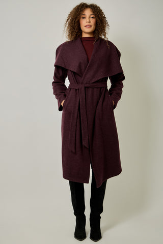 Elizabeth Shawl Collar Long Coat in Burgundy