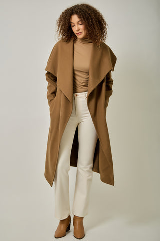 Elizabeth Shawl Collar Long Coat in Camel