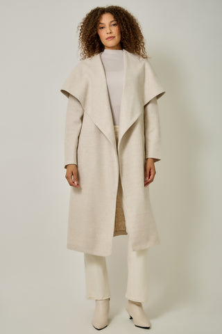 Elizabeth Shawl Collar Long Coat in Oatmeal
