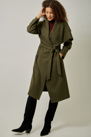 Elizabeth Shawl Collar Long Coat in Olive