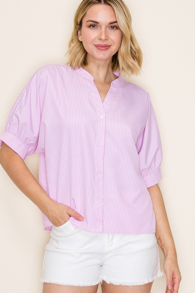 China Collar Stripe Button Down Top