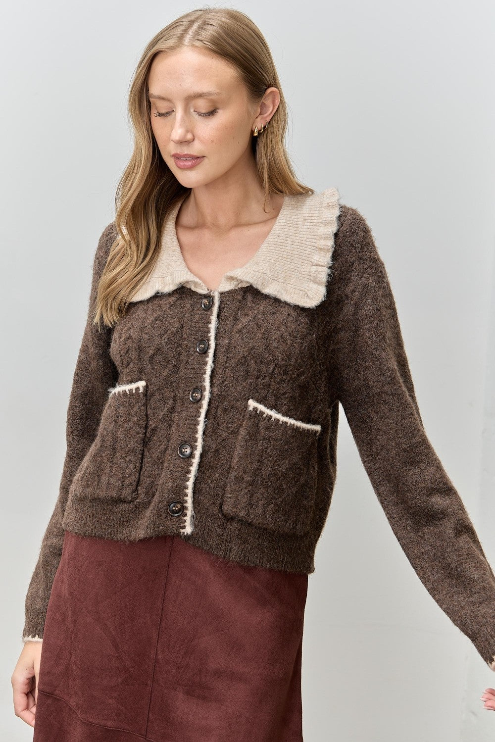 Contrast Collar Cardigan