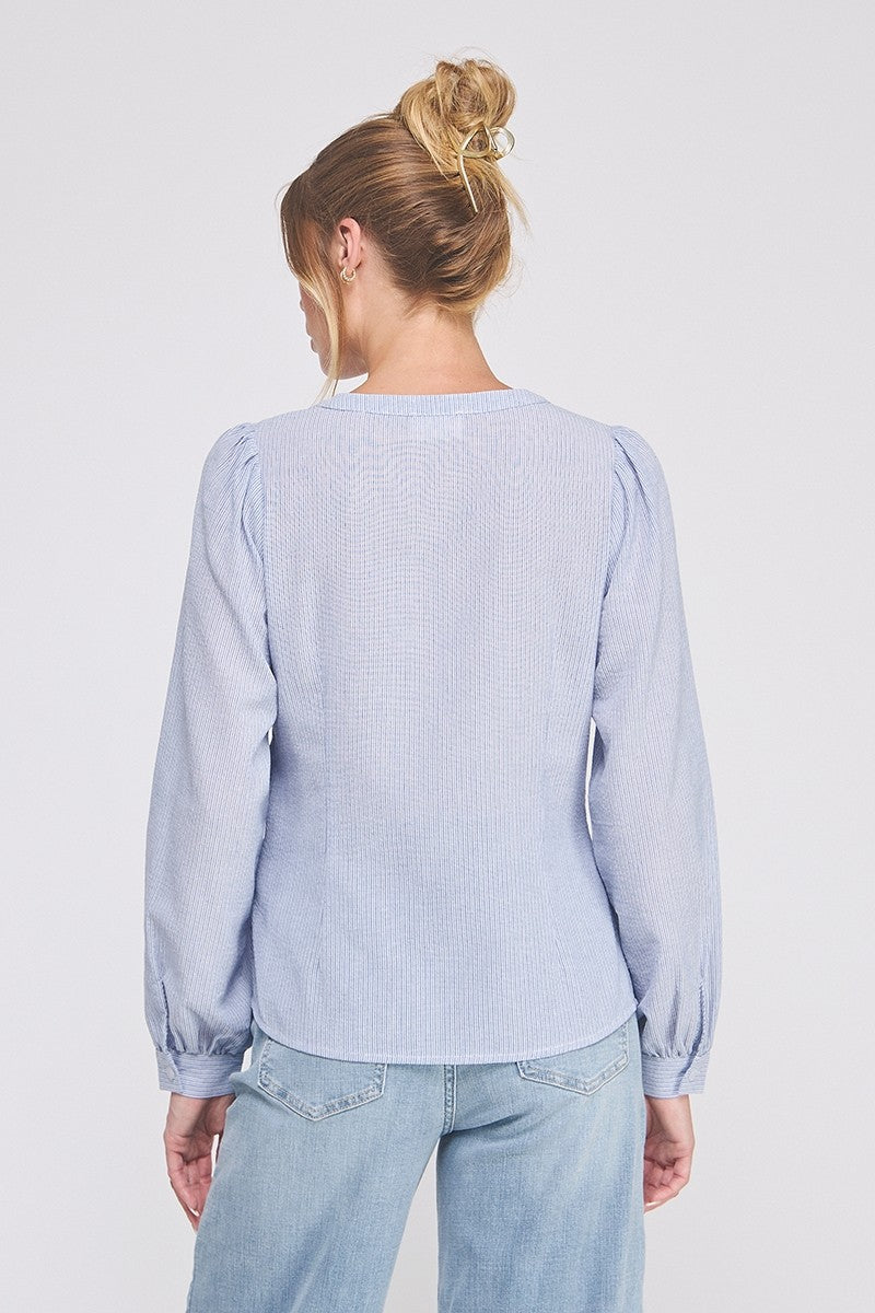 Stripe Wrap-Tie Blouse in Blue