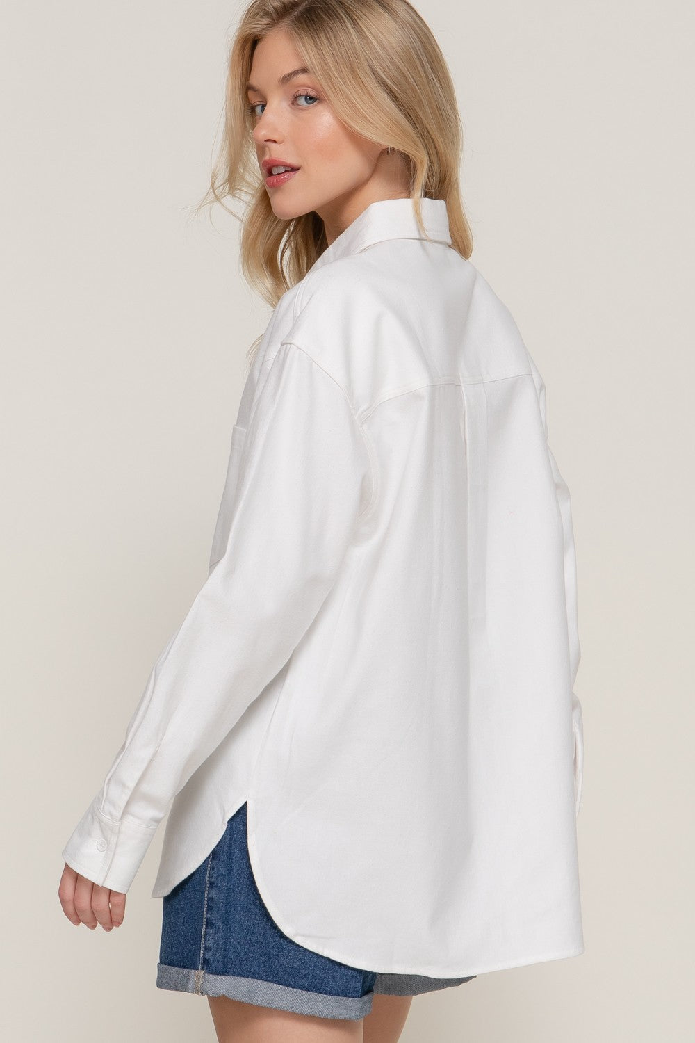 Loose Fit Twill Shirt in Off White