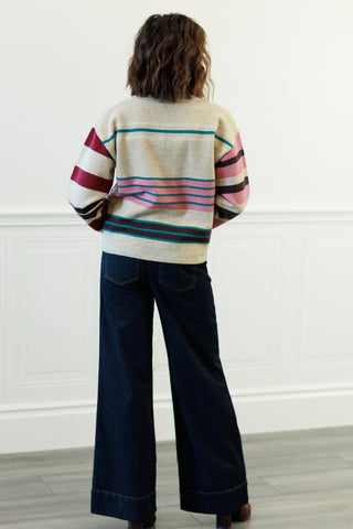 Multistripe Polo Neck Knit Sweater