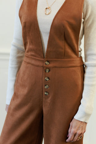 Suede Criss Cross Back Jumpsuit in Camel