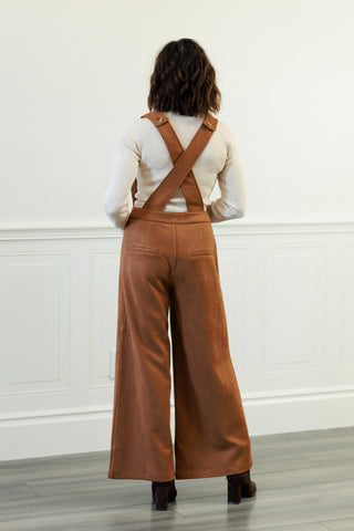 Suede Criss Cross Back Jumpsuit in Camel