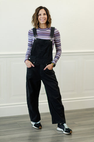 Mineral Wash Barrel Overalls in Ash Black