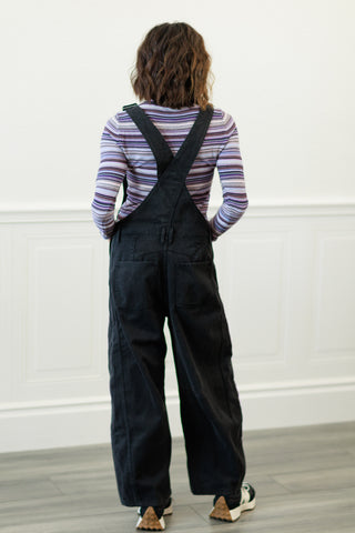 Mineral Wash Barrel Overalls in Ash Black