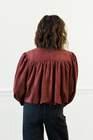 Suede Gathered Blouson Jacket in Merlot