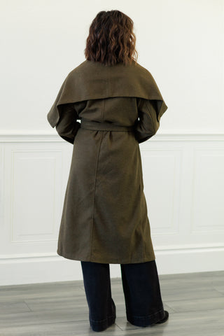 Elizabeth Shawl Collar Long Coat in Olive