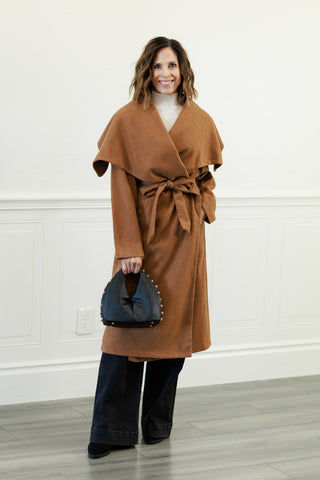 Elizabeth Shawl Collar Long Coat in Camel