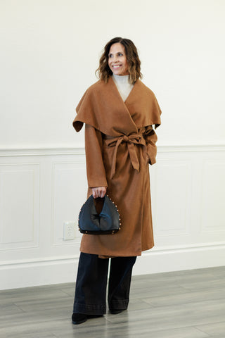 Elizabeth Shawl Collar Long Coat in Camel