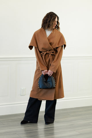 Elizabeth Shawl Collar Long Coat in Camel