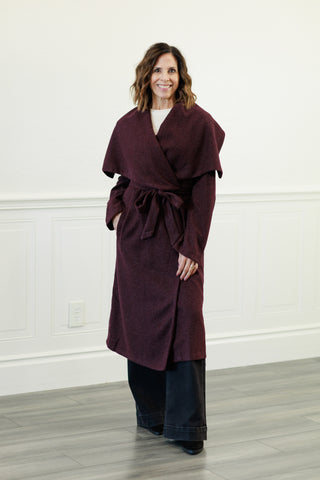 Elizabeth Shawl Collar Long Coat in Burgundy