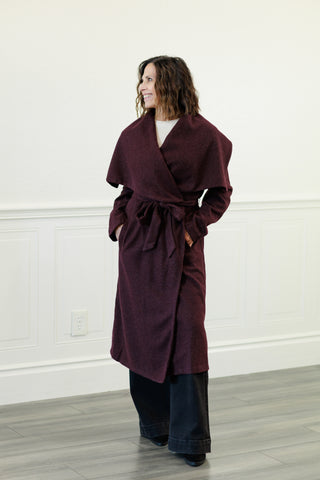 Elizabeth Shawl Collar Long Coat in Burgundy