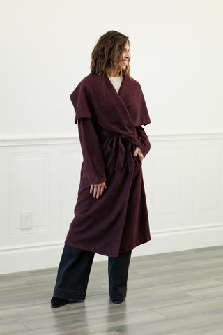 Elizabeth Shawl Collar Long Coat in Burgundy