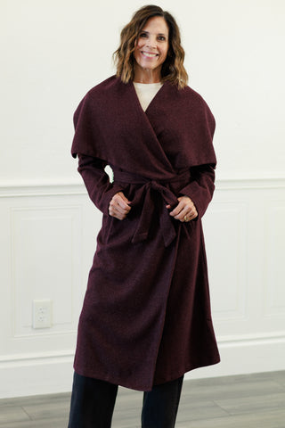 Elizabeth Shawl Collar Long Coat in Burgundy