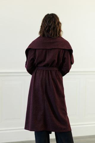 Elizabeth Shawl Collar Long Coat in Burgundy